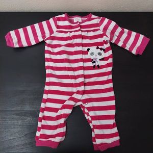 Little Wonders Fleece One-Piece Pajama 6-9 Months White & Pink Striped Panda